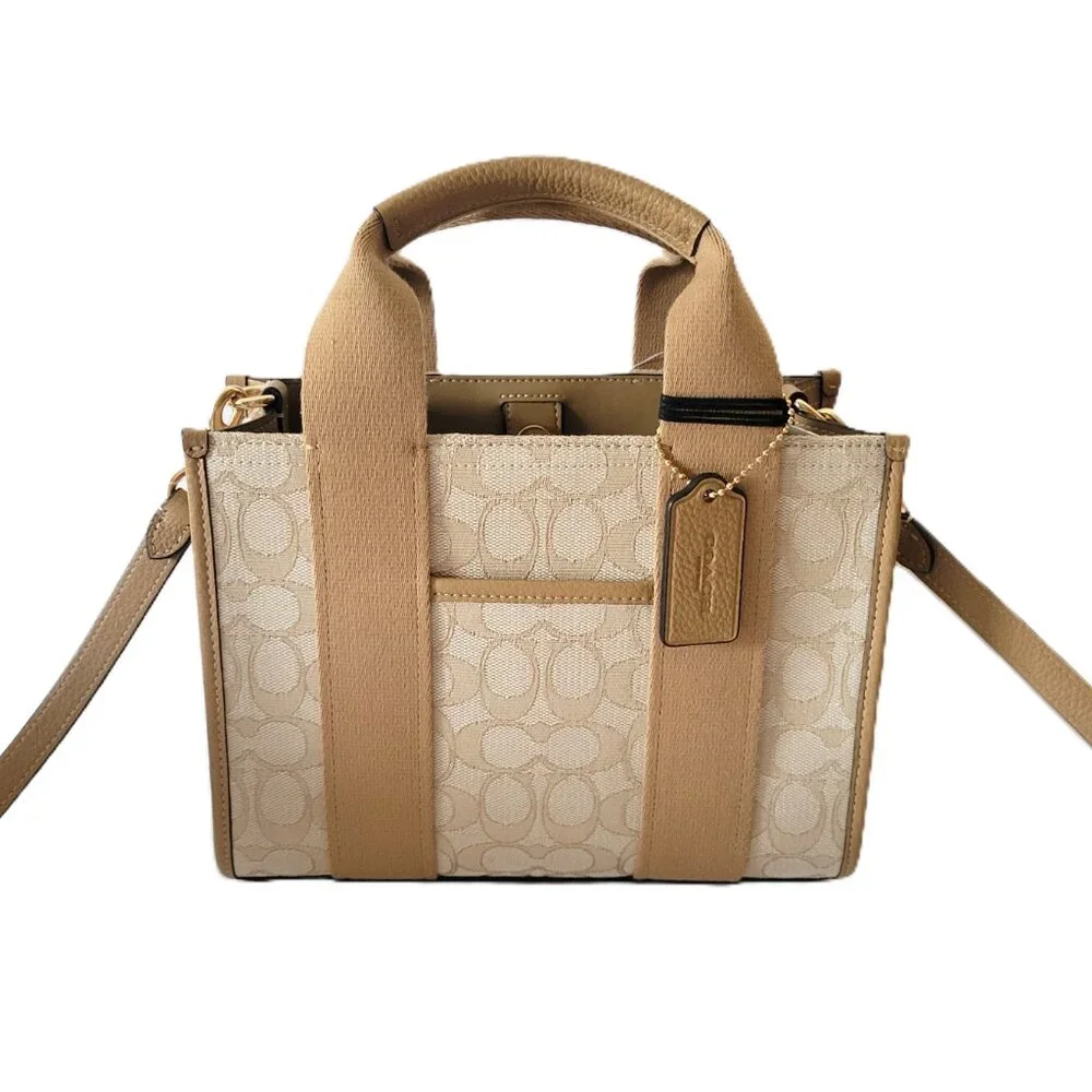 Coach CAR78 Signature Jacquard Smith Tote 24 Crossbody Handbag Light Khaki - Picture 2 of 7